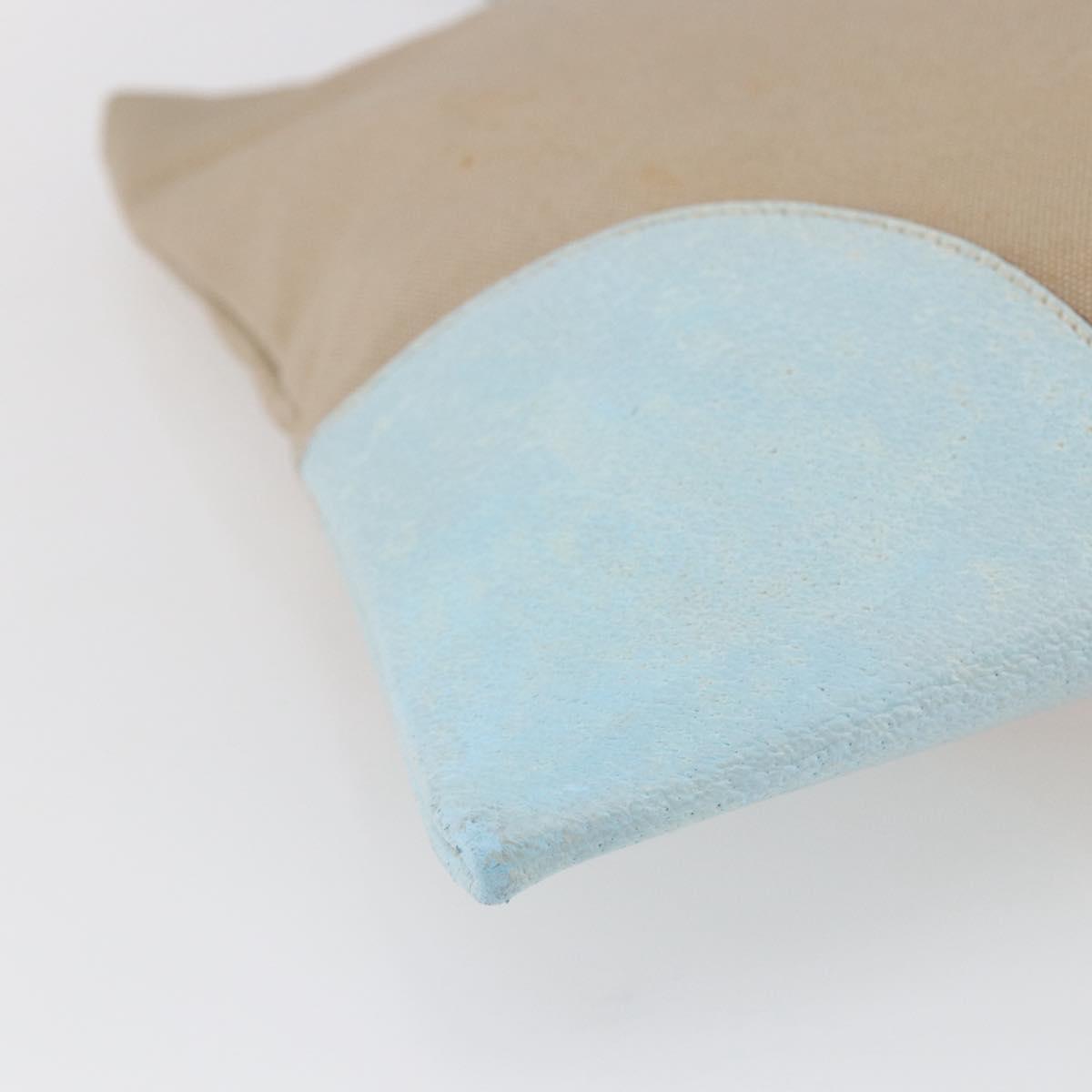 PRADA Tote Bag Canvas Leather Beige Light Blue Auth bs29840