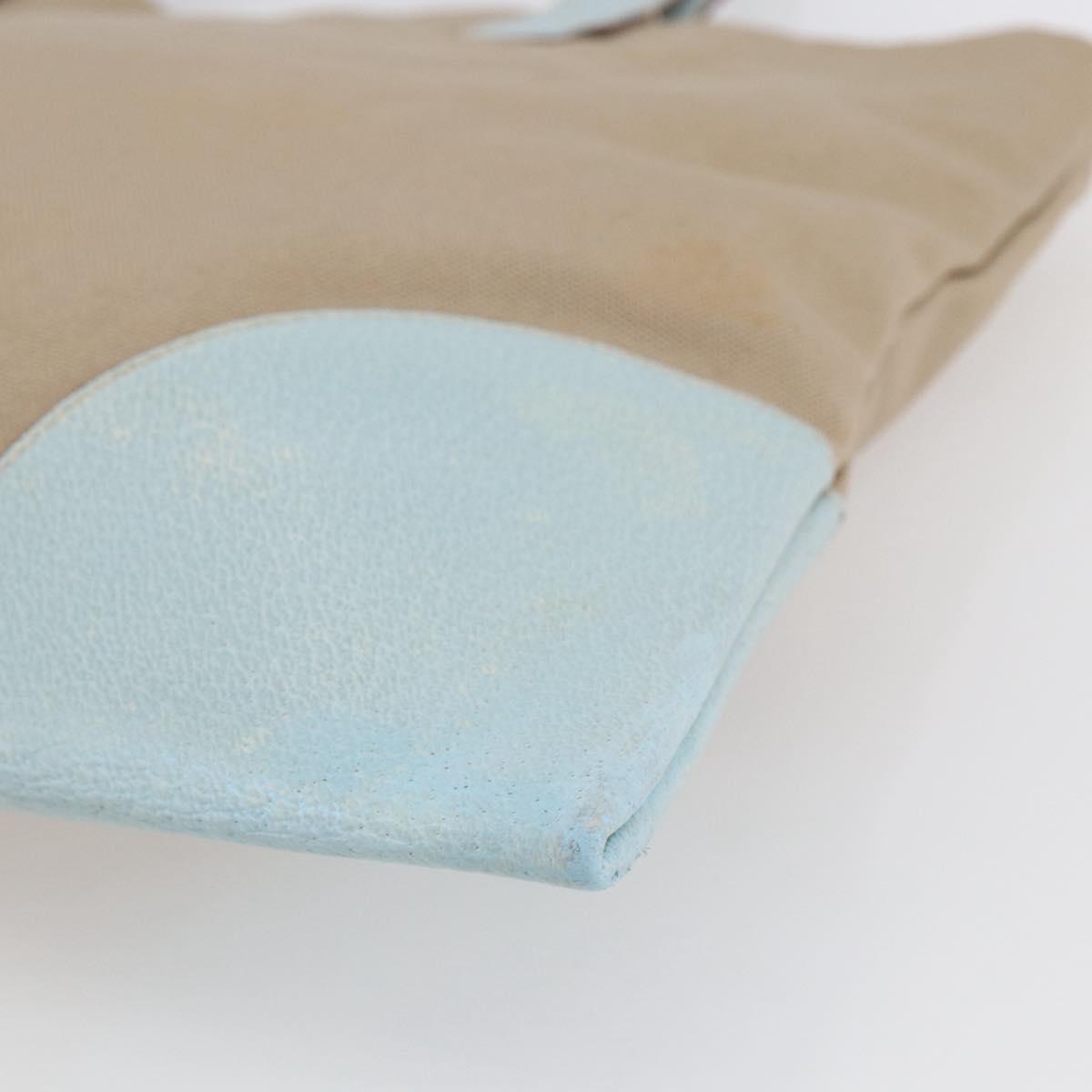 PRADA Tote Bag Canvas Leather Beige Light Blue Auth bs29840