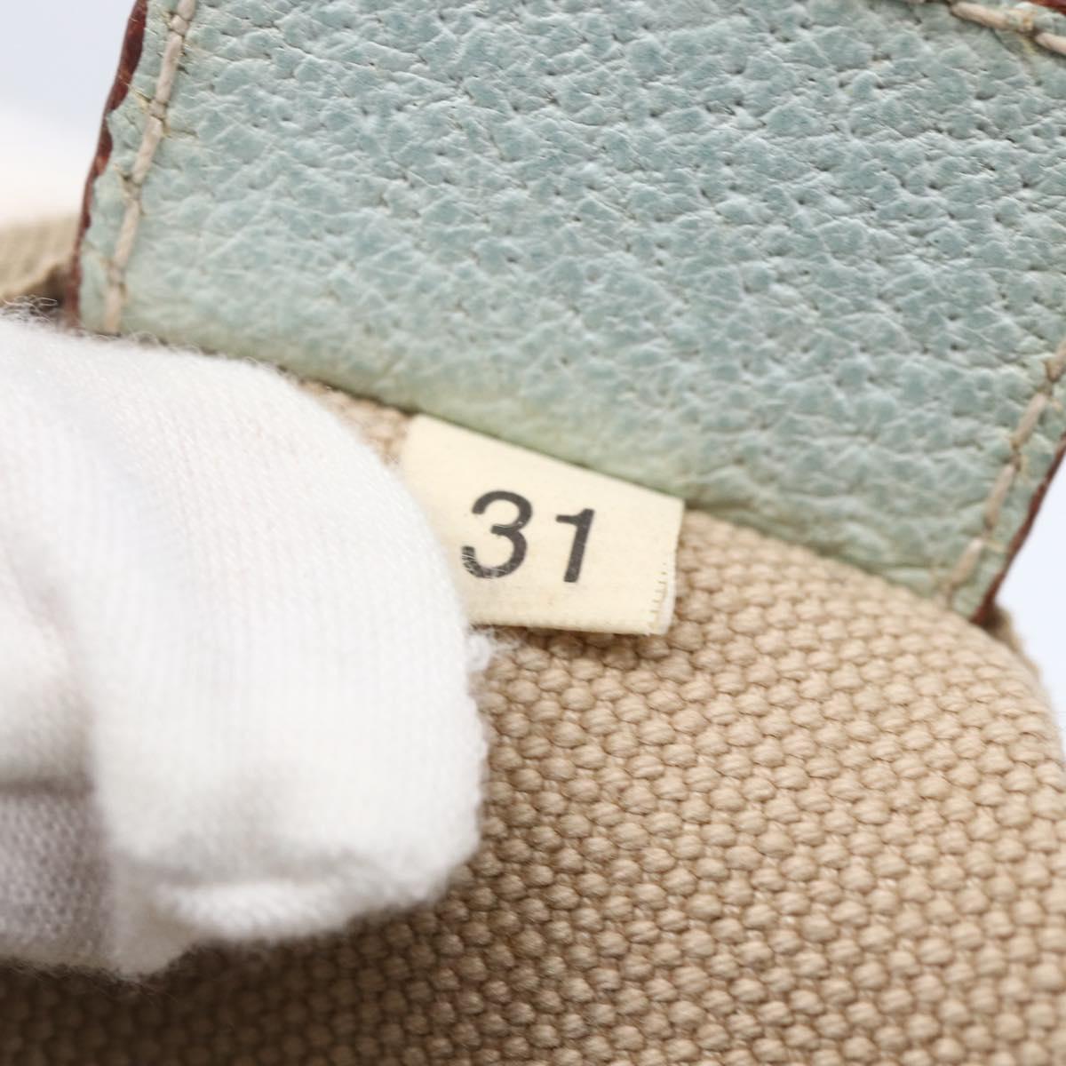 PRADA Tote Bag Canvas Leather Beige Light Blue Auth bs29840