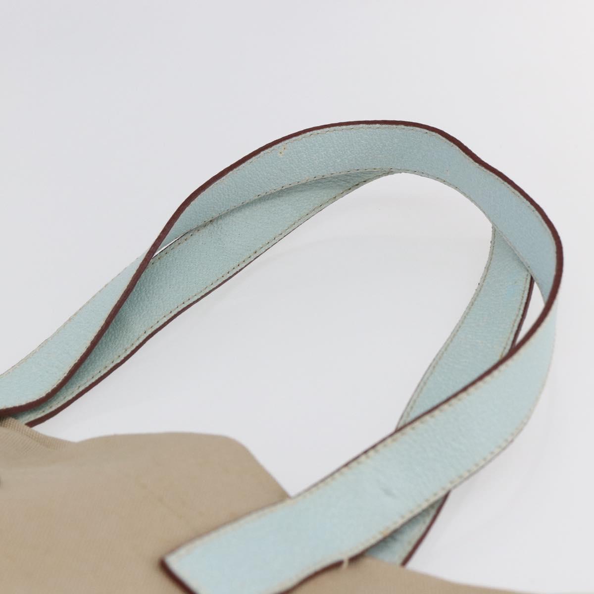 PRADA Tote Bag Canvas Leather Beige Light Blue Auth bs29840