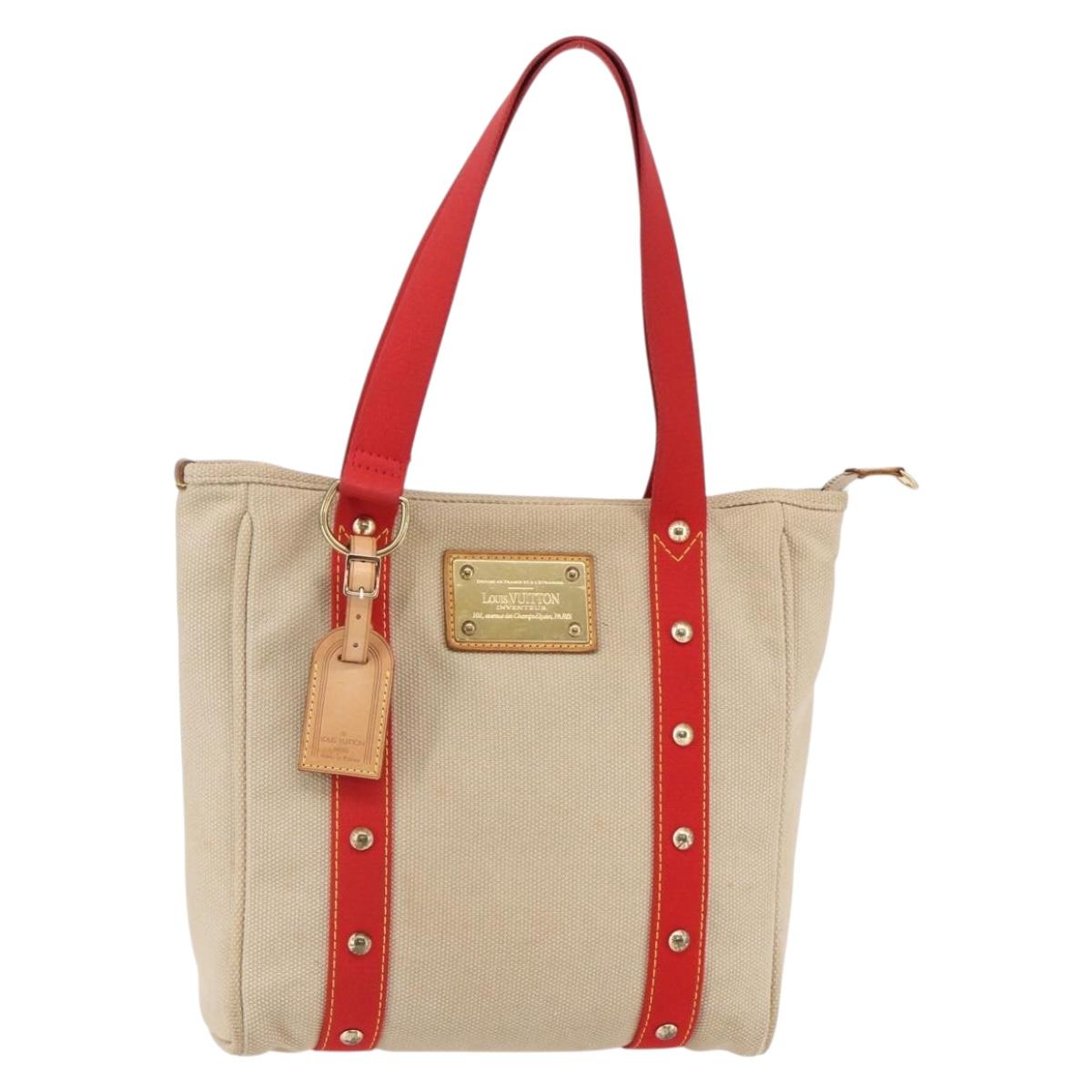 LOUIS VUITTON Antigua Cabas MM Tote Bag Canvas Beige Red M40035 LV Auth bs29841
