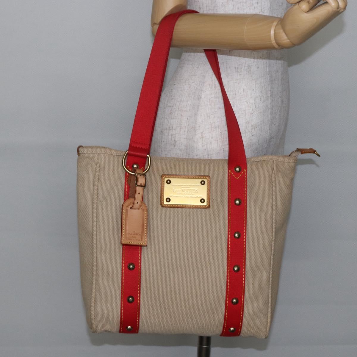 LOUIS VUITTON Antigua Cabas MM Tote Bag Canvas Beige Red M40035 LV Auth bs29841