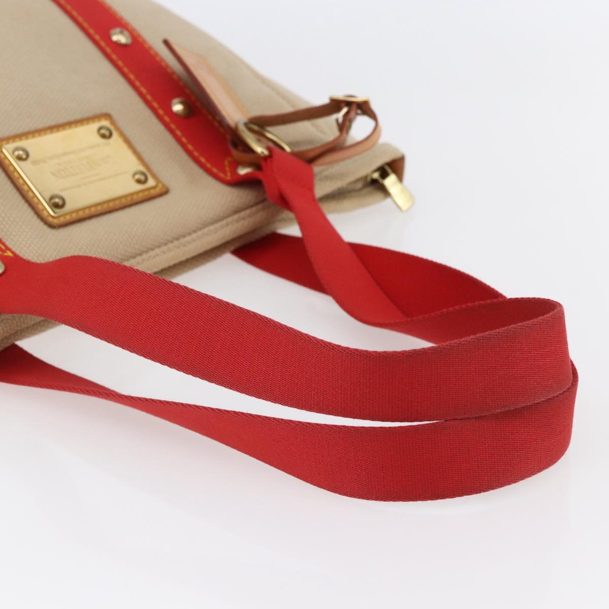 LOUIS VUITTON Antigua Cabas MM Tote Bag Canvas Beige Red M40035 LV Auth bs29841