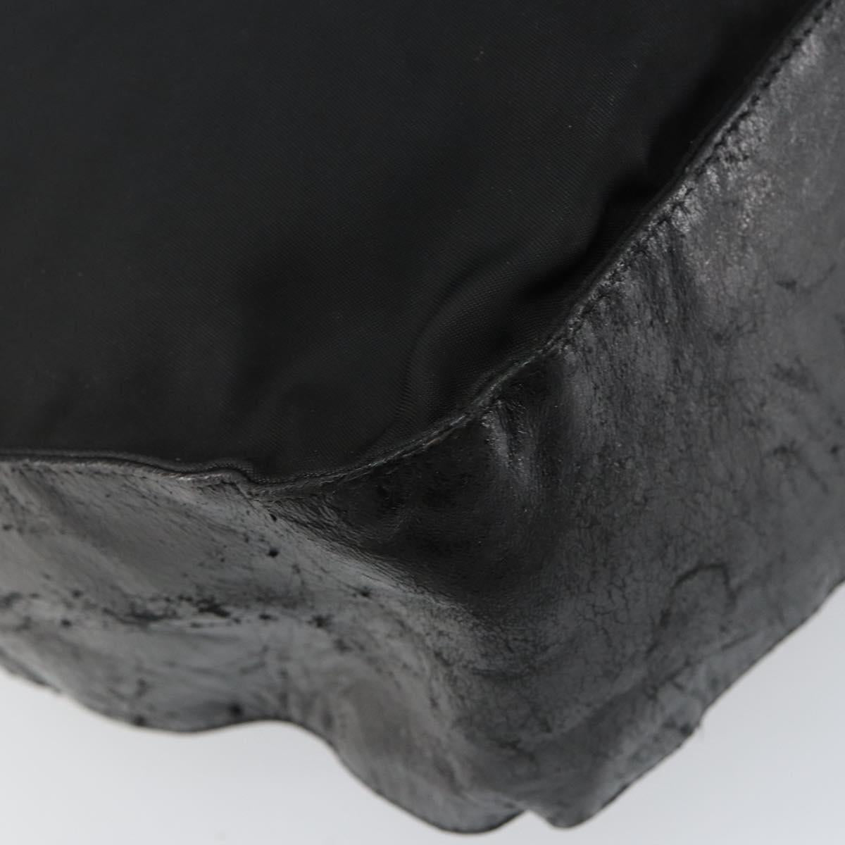 PRADA Shoulder Bag Nylon Leather Black Silver Auth bs29842