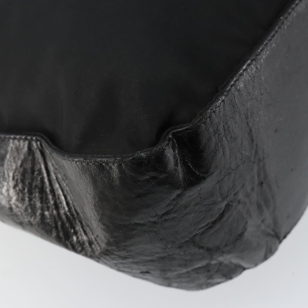 PRADA Shoulder Bag Nylon Leather Black Silver Auth bs29842