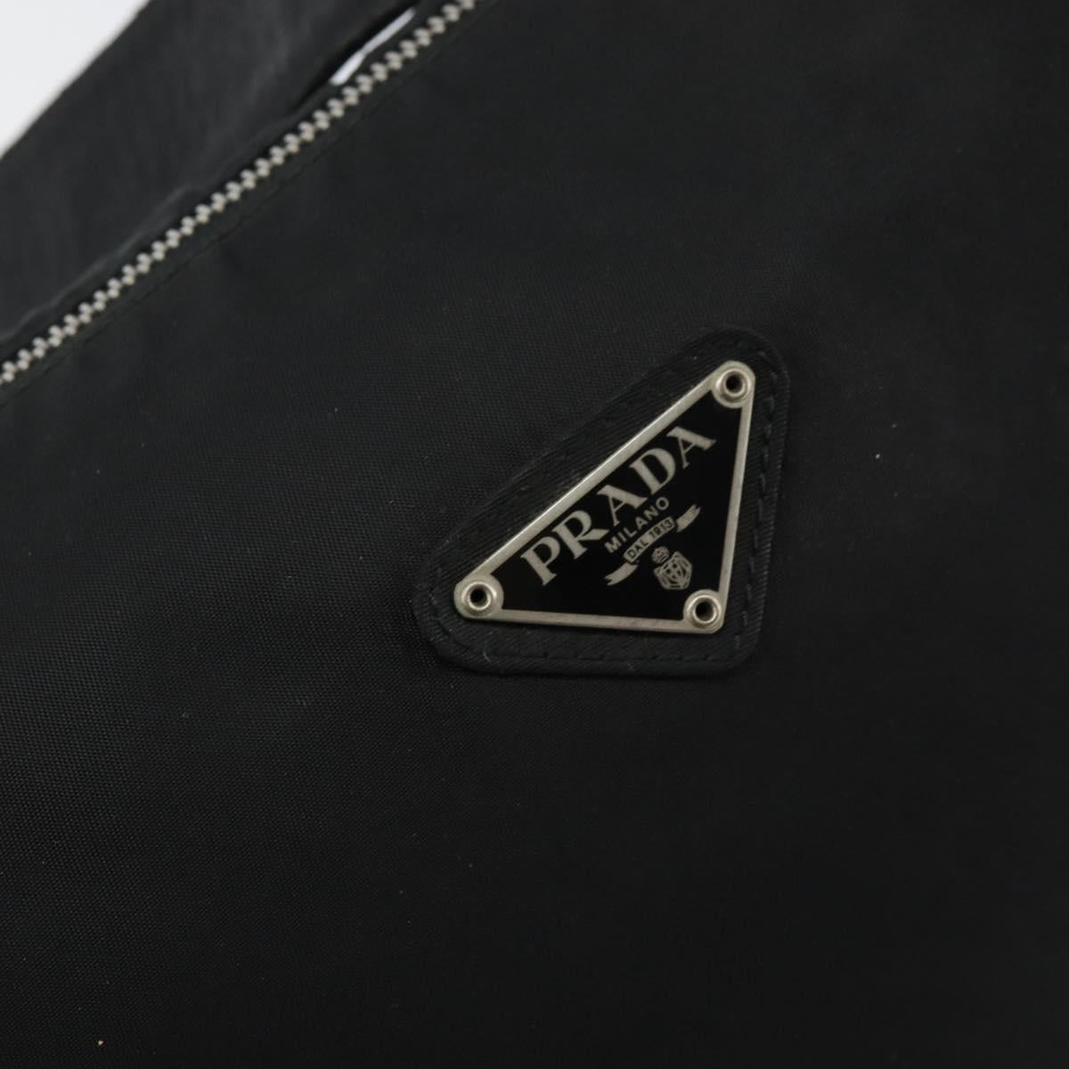 PRADA Shoulder Bag Nylon Leather Black Silver Auth bs29842