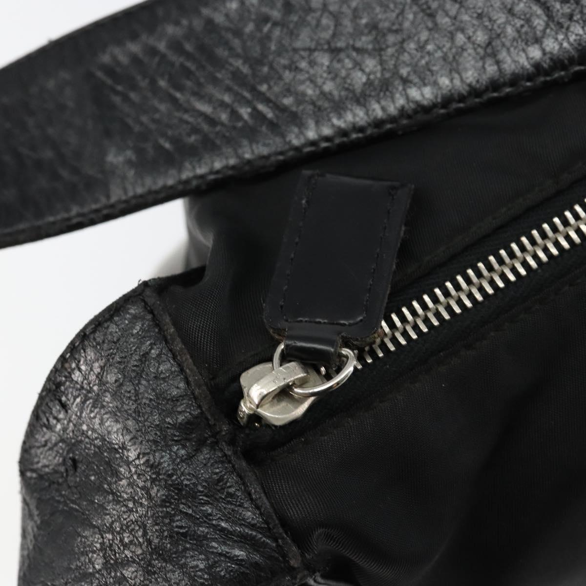 PRADA Shoulder Bag Nylon Leather Black Silver Auth bs29842