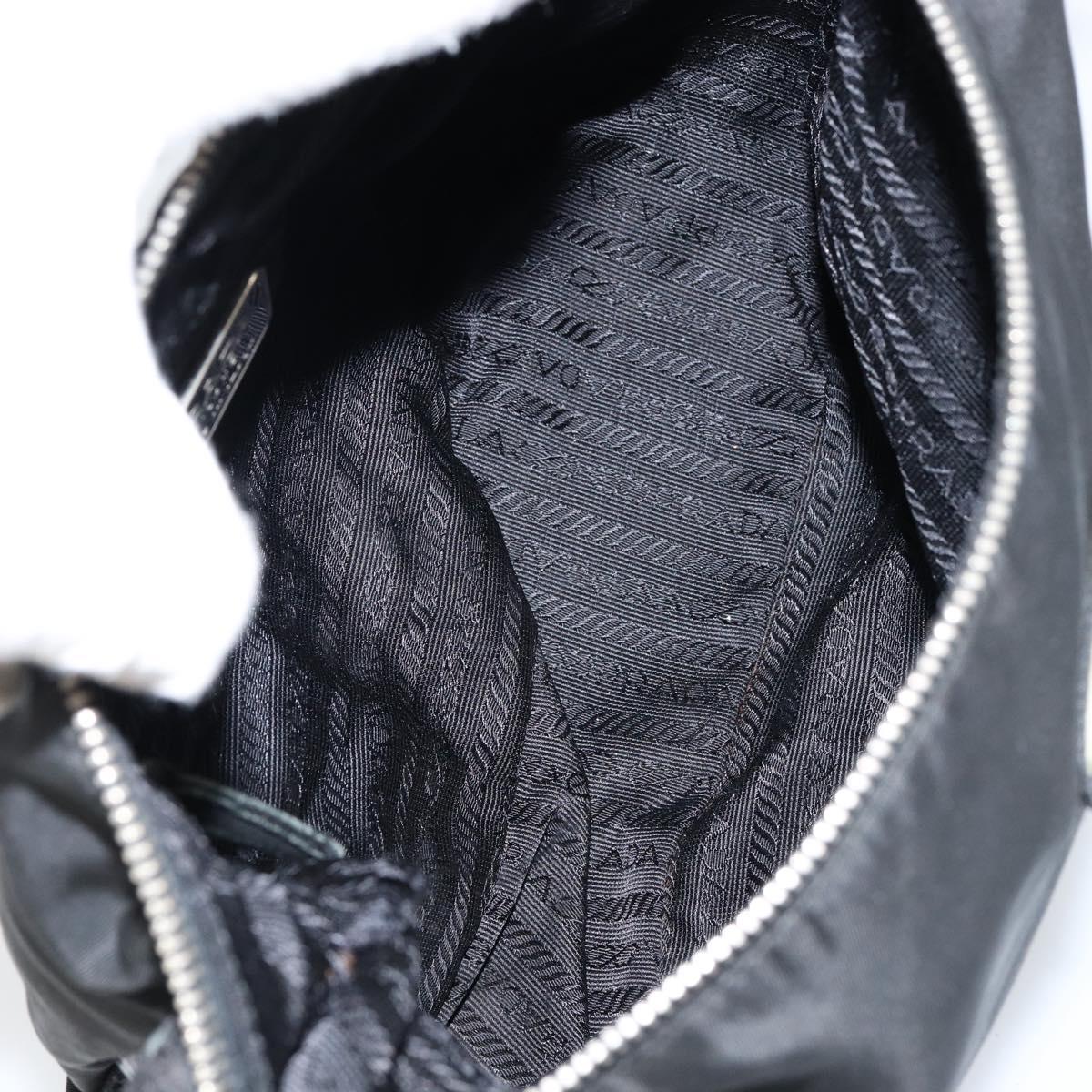 PRADA Shoulder Bag Nylon Leather Black Silver Auth bs29842