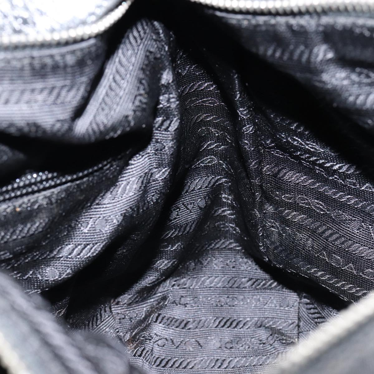 PRADA Shoulder Bag Nylon Leather Black Silver Auth bs29842