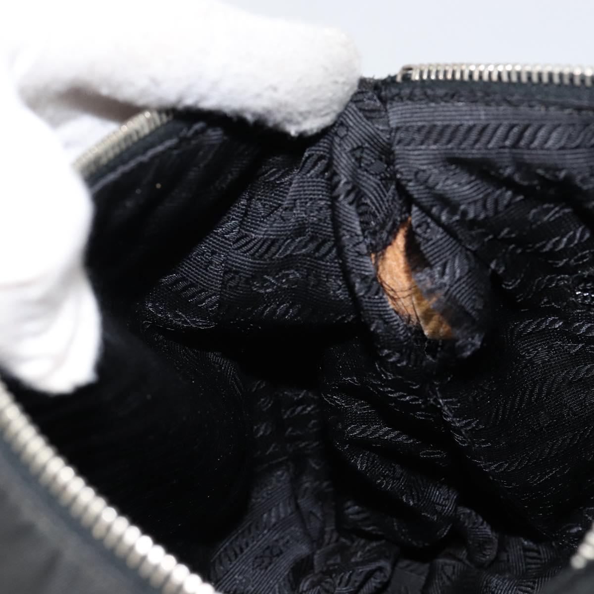 PRADA Shoulder Bag Nylon Leather Black Silver Auth bs29842