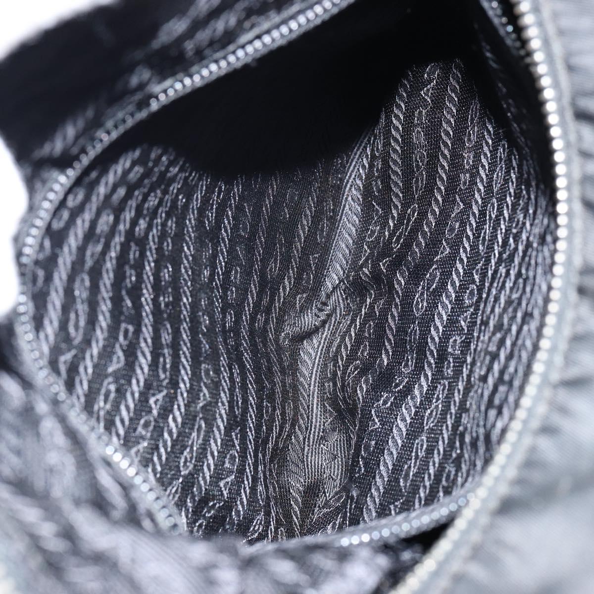 PRADA Shoulder Bag Nylon Leather Black Silver Auth bs29842