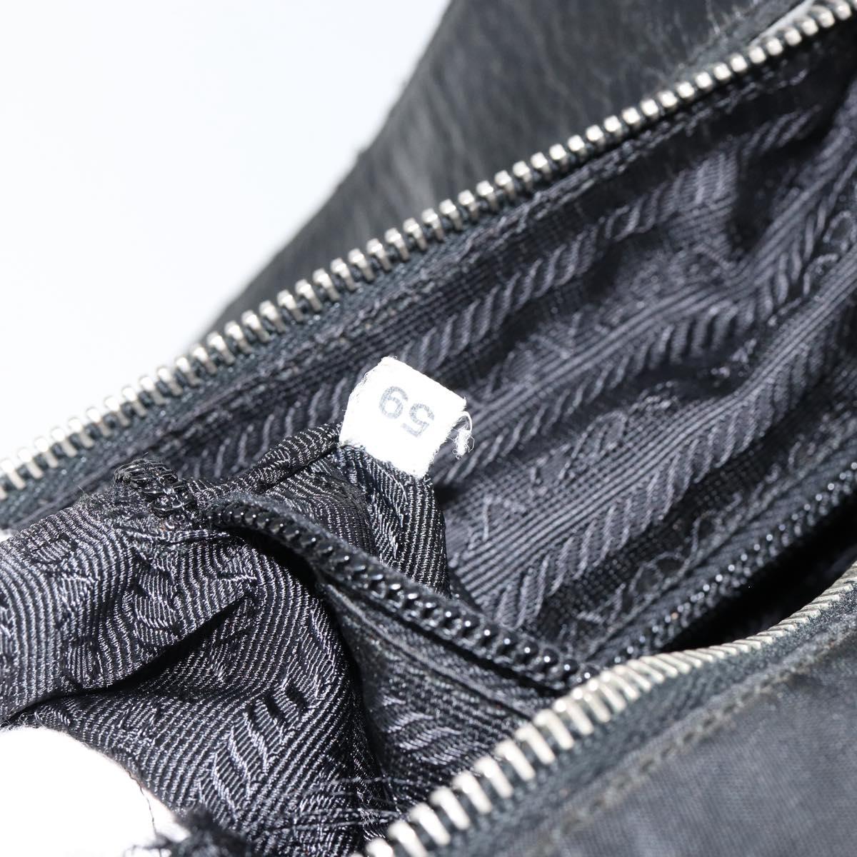 PRADA Shoulder Bag Nylon Leather Black Silver Auth bs29842