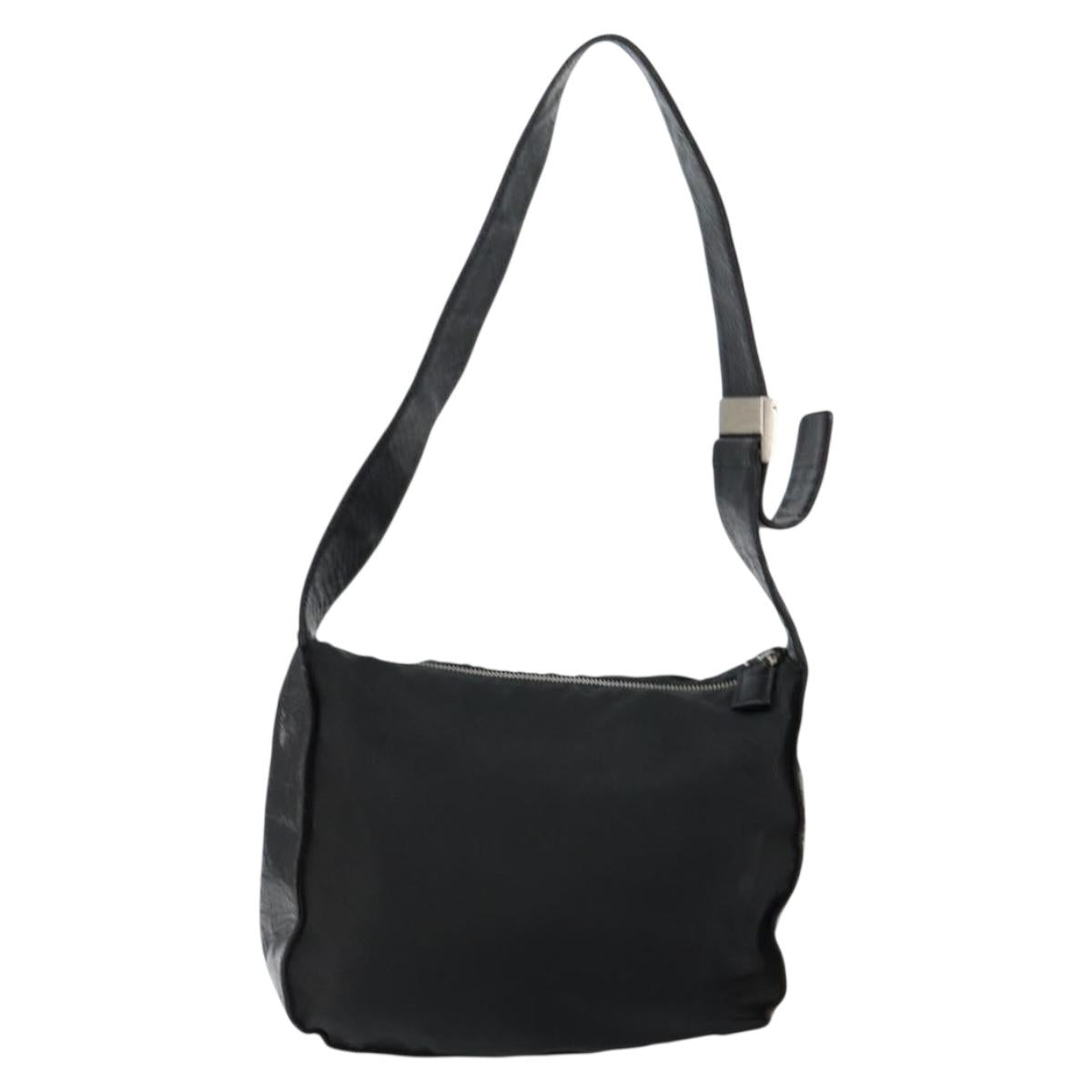 PRADA Shoulder Bag Nylon Leather Black Silver Auth bs29842