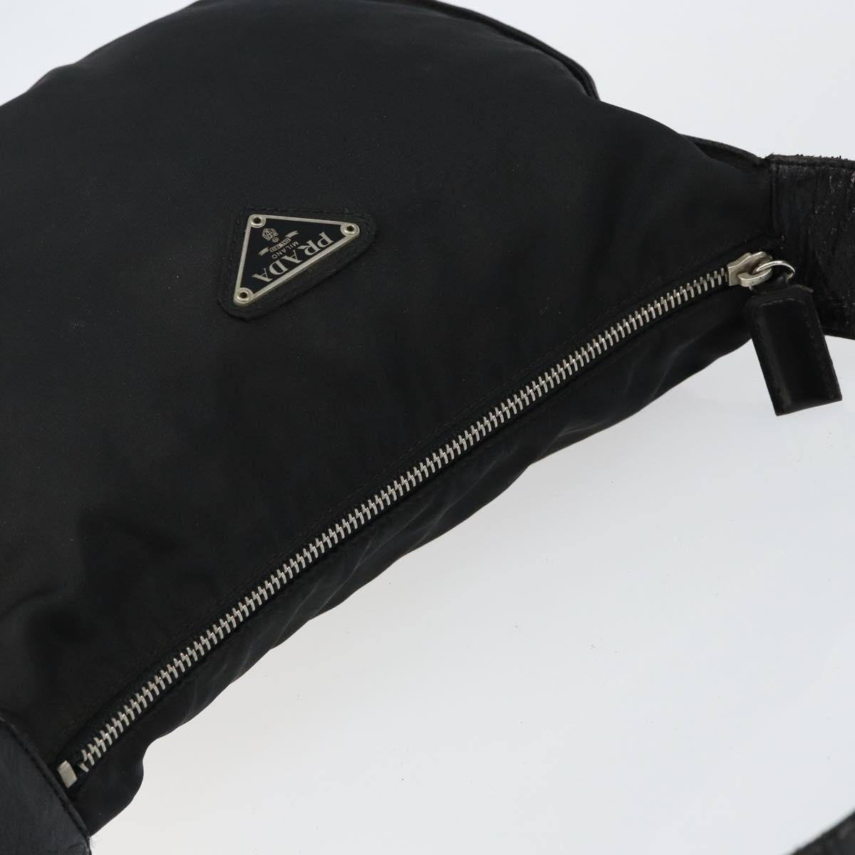 PRADA Shoulder Bag Nylon Leather Black Silver Auth bs29842