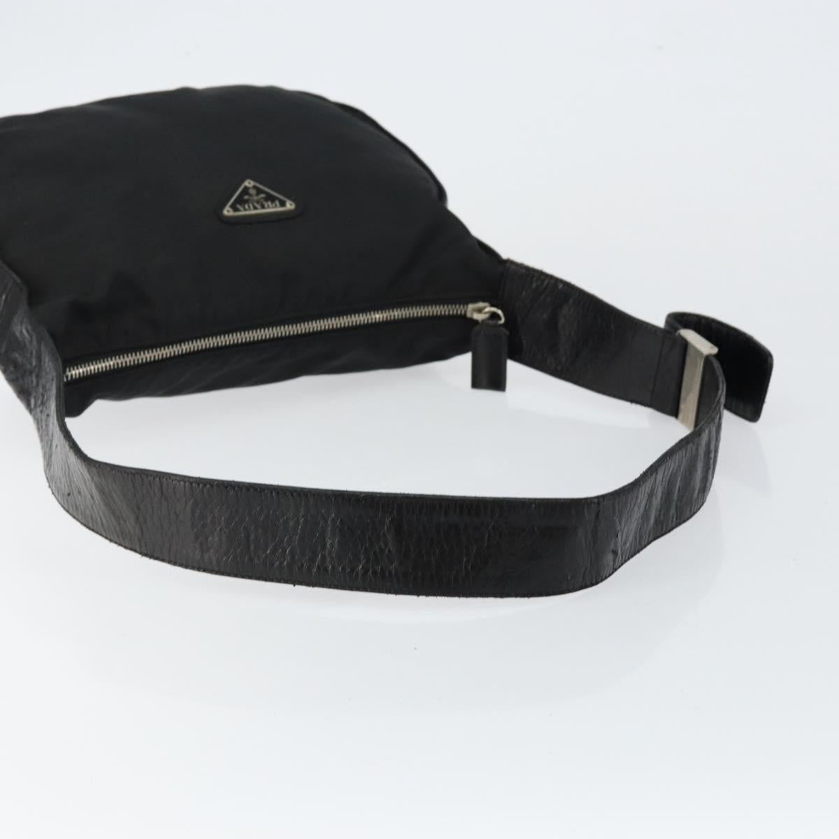PRADA Shoulder Bag Nylon Leather Black Silver Auth bs29842