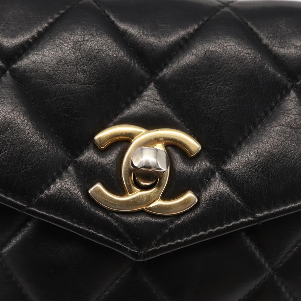 CHANEL Matelasse Waist Bag Lamb Skin Black Gold CC Auth bs29844