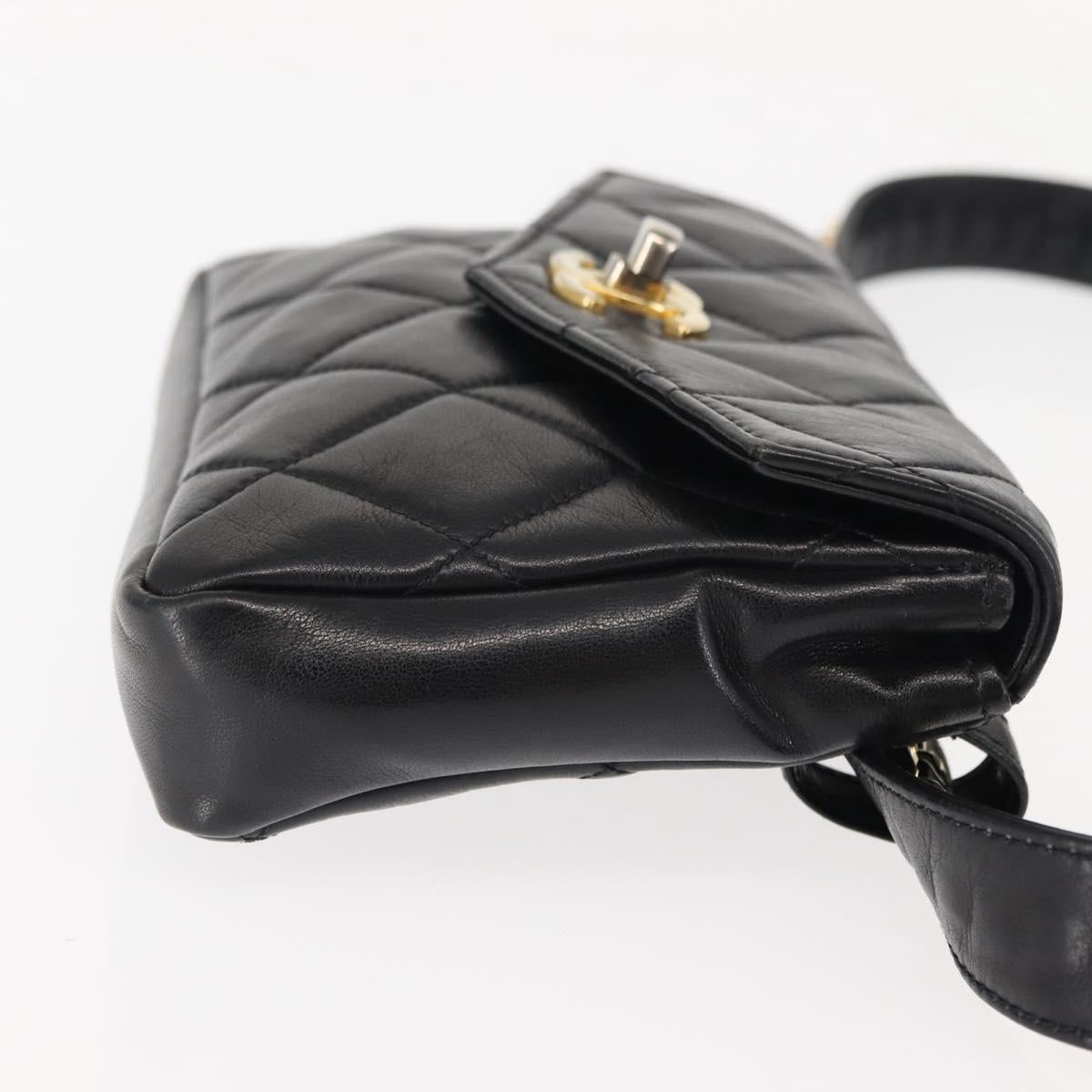 CHANEL Matelasse Waist Bag Lamb Skin Black Gold CC Auth bs29844