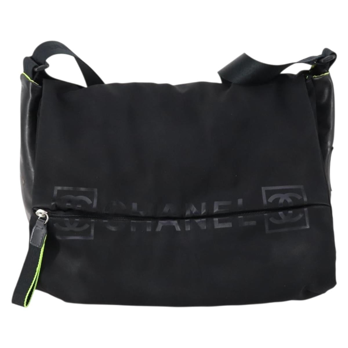 CHANEL Sports Shoulder Bag Nylon Black CC Auth bs29848