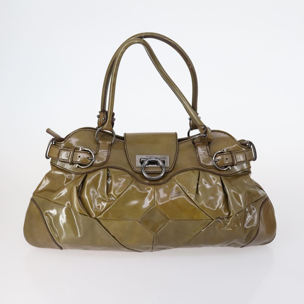 Salvatore Ferragamo Bag Enamel Leather Nylon 5Set Black Khaki pink Auth bs29853