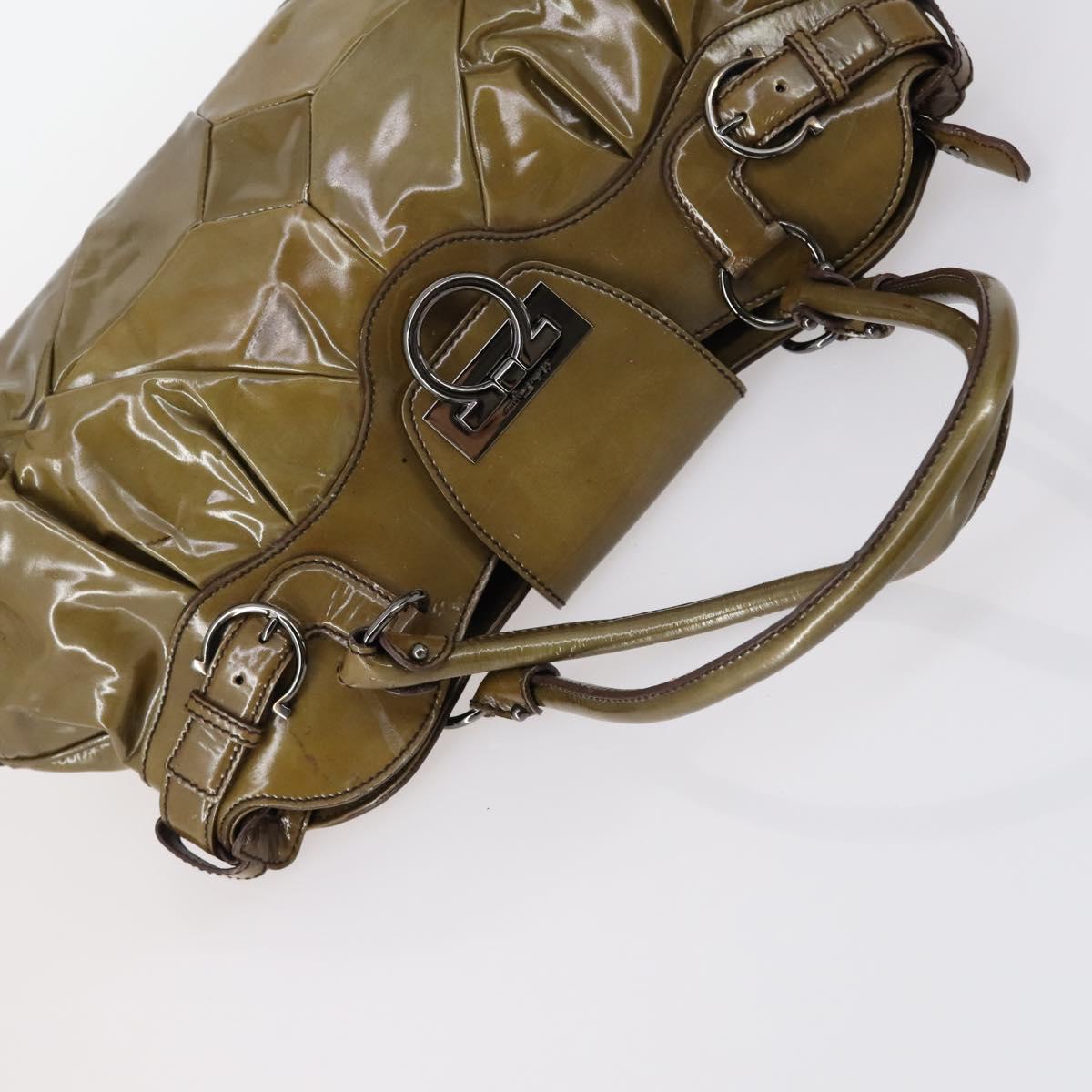 Salvatore Ferragamo Bag Enamel Leather Nylon 5Set Black Khaki pink Auth bs29853