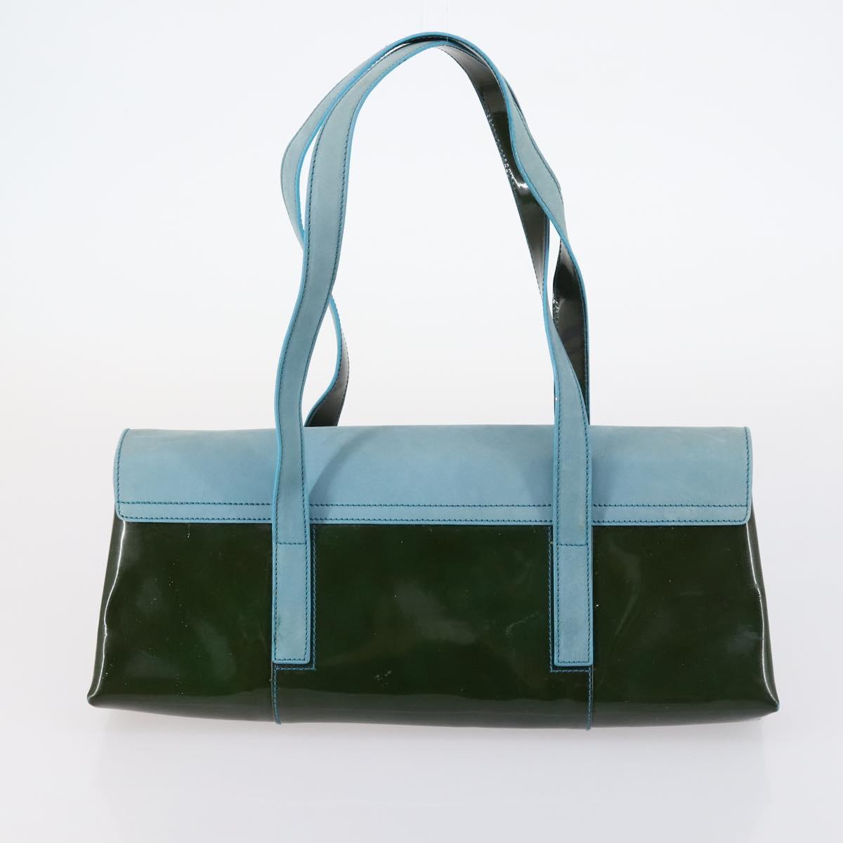 BVLGARI Hand Bag Canvas Enamel 5Set Green Beige gold Auth bs29854