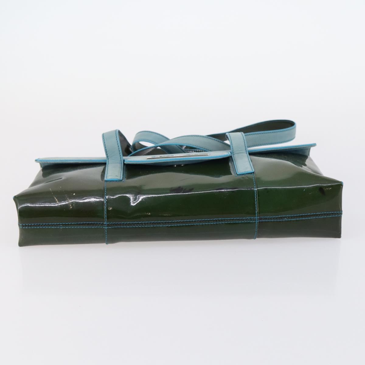 BVLGARI Hand Bag Canvas Enamel 5Set Green Beige gold Auth bs29854