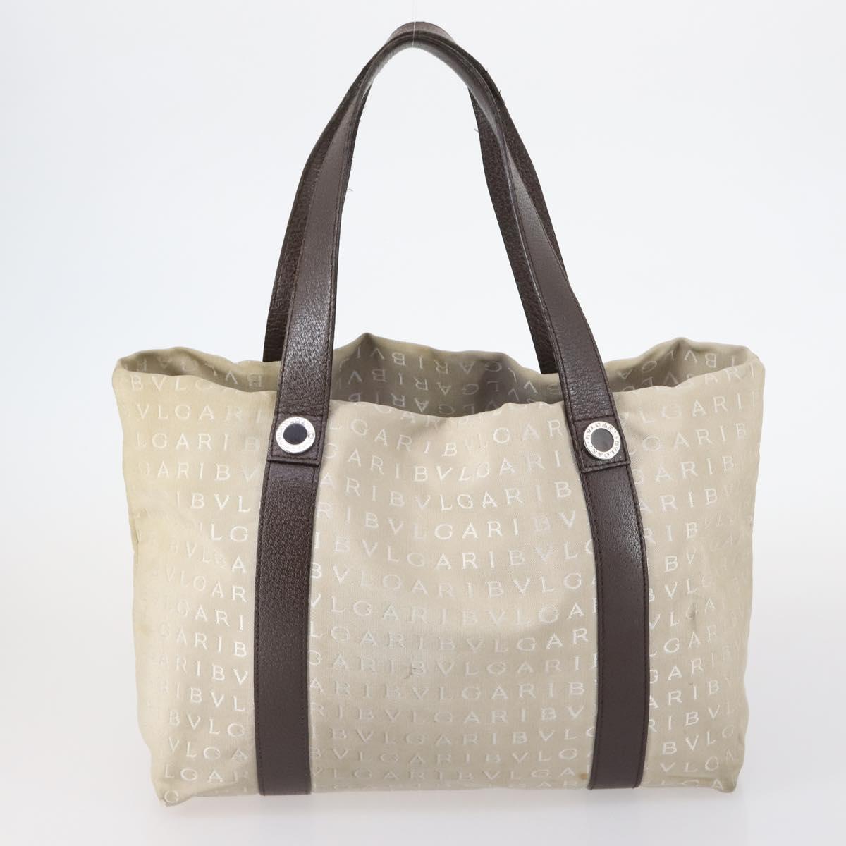 BVLGARI Hand Bag Canvas Enamel 5Set Green Beige gold Auth bs29854