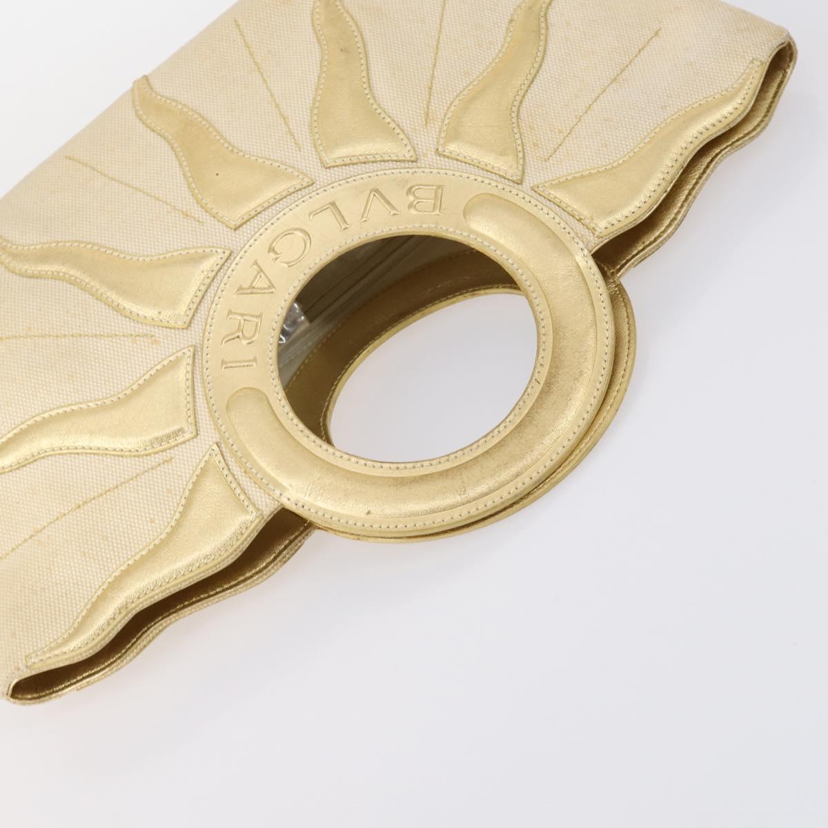 BVLGARI Hand Bag Canvas Enamel 5Set Green Beige gold Auth bs29854