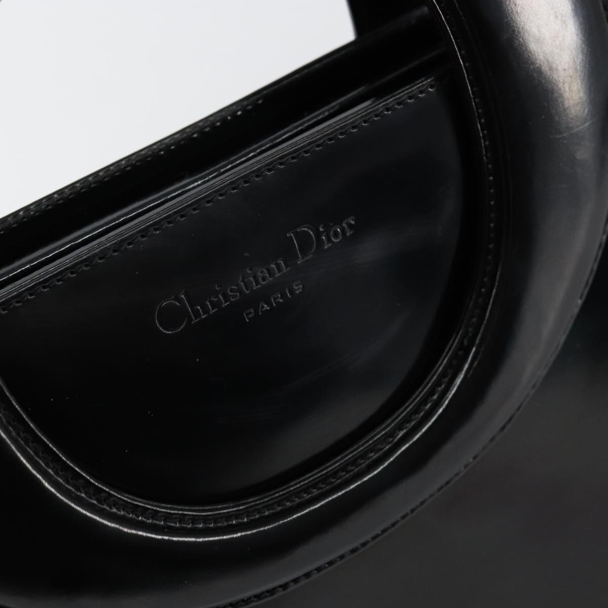 Christian Dior Oval Hand Bag Patent leather Black Gold Auth bs29855