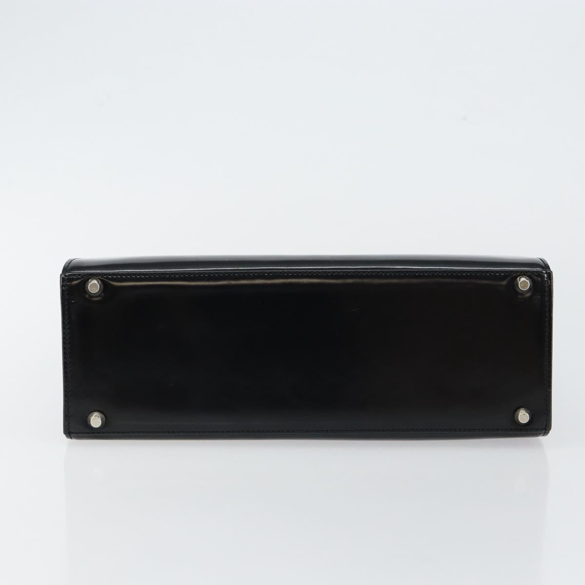 Christian Dior Oval Hand Bag Patent leather Black Gold Auth bs29855