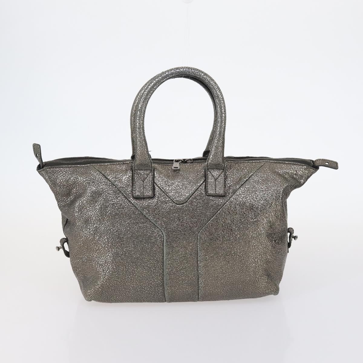 SAINT LAURENT Hand Bag Leather nylon 5Set Silver Black Ivory Auth bs29856