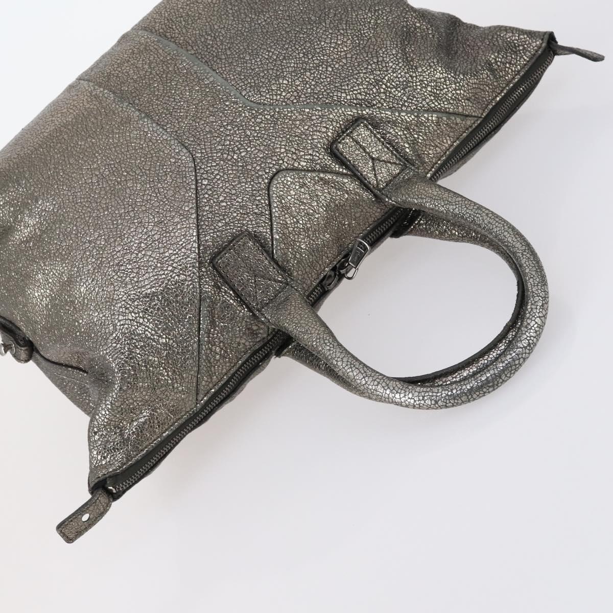 SAINT LAURENT Hand Bag Leather nylon 5Set Silver Black Ivory Auth bs29856