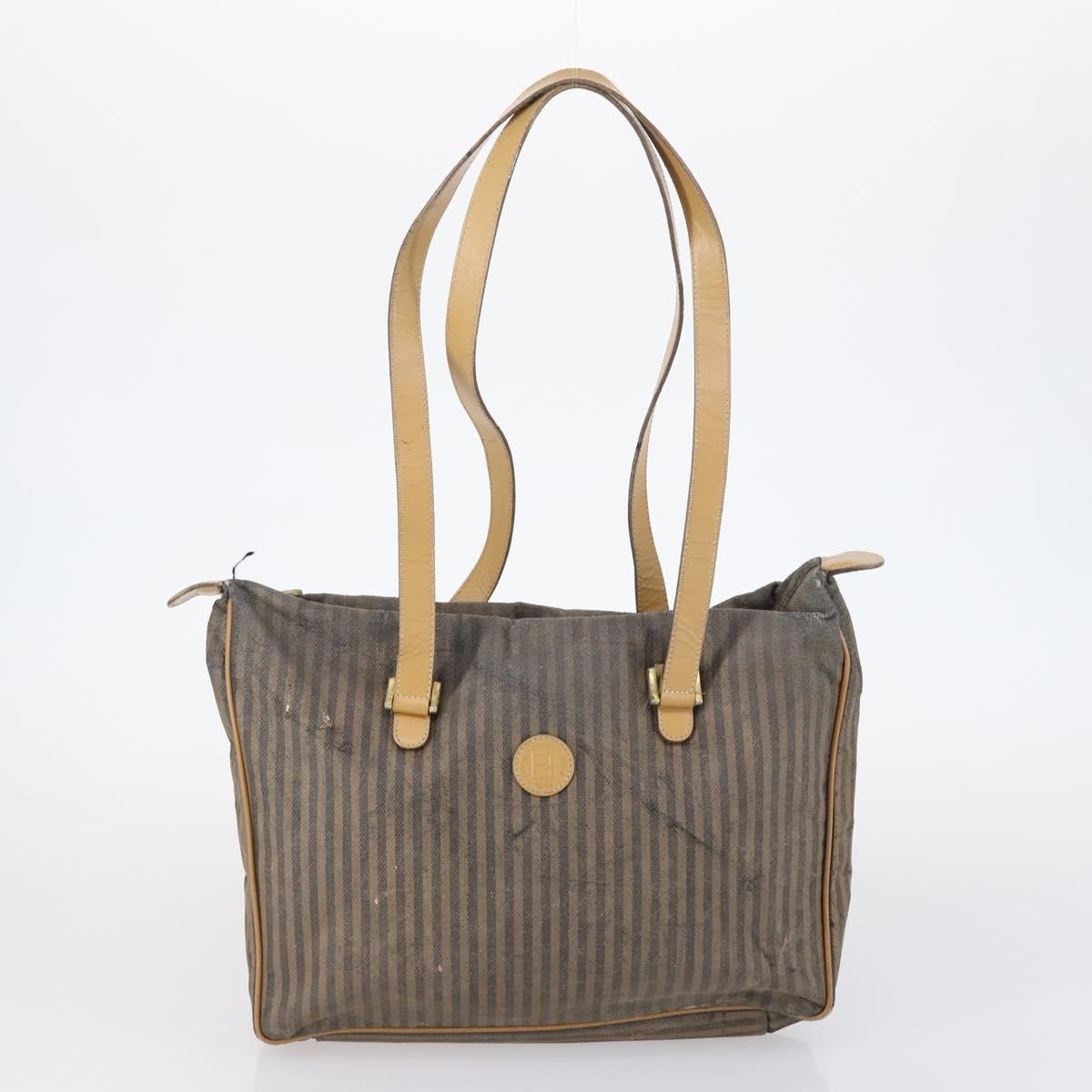 FENDI Zucchino Pecan Bag Canvas Coated Canvas 4Set Black Brown Auth bs29858