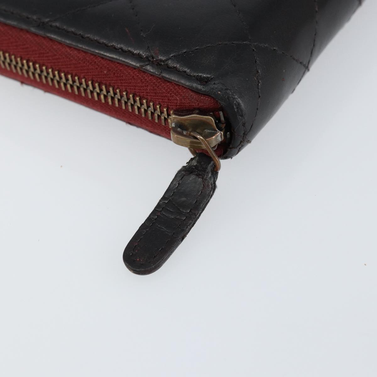 CHANEL Matelasse Wallet Leather Black Silver CC Auth bs29859