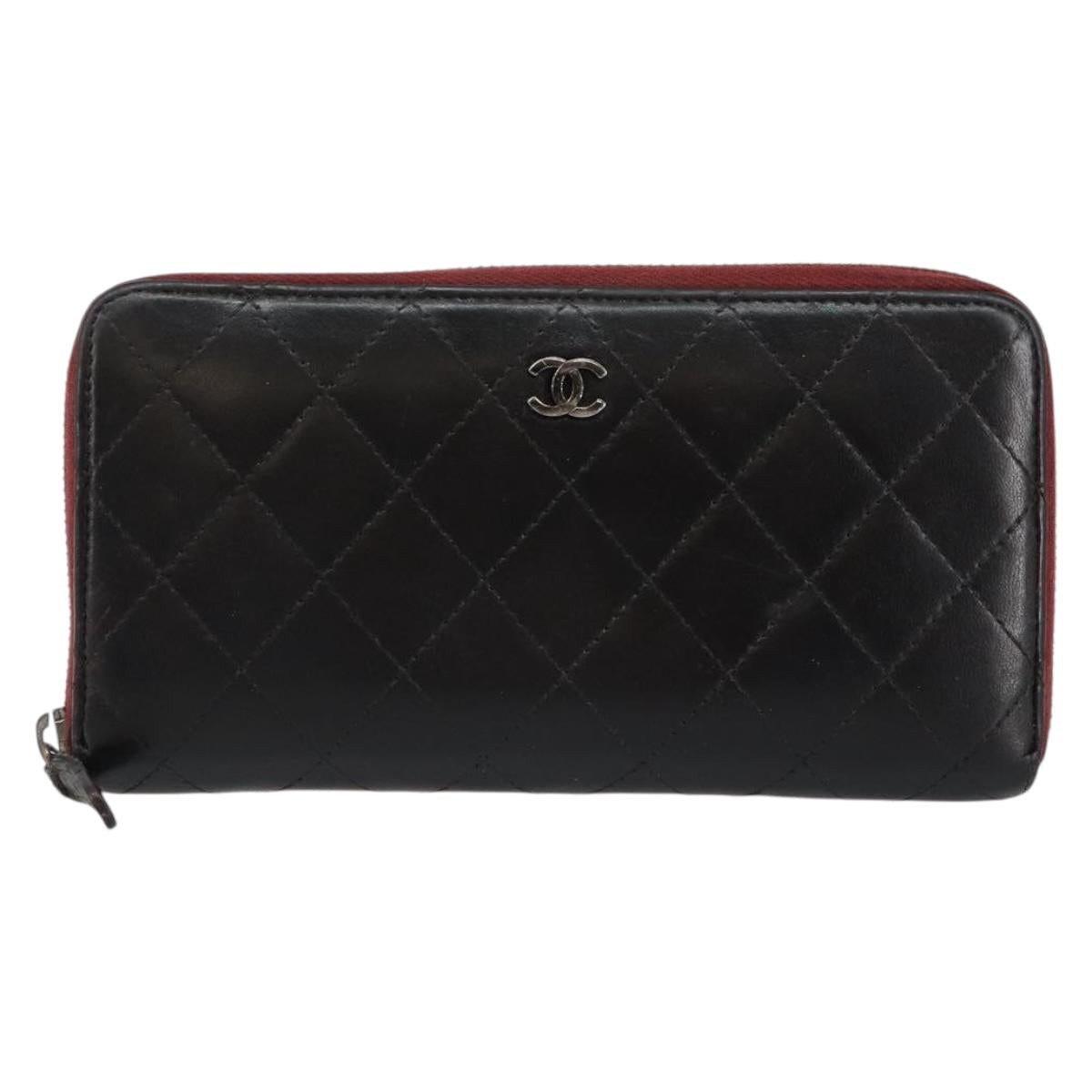 CHANEL Matelasse Wallet Leather Black Silver CC Auth bs29859