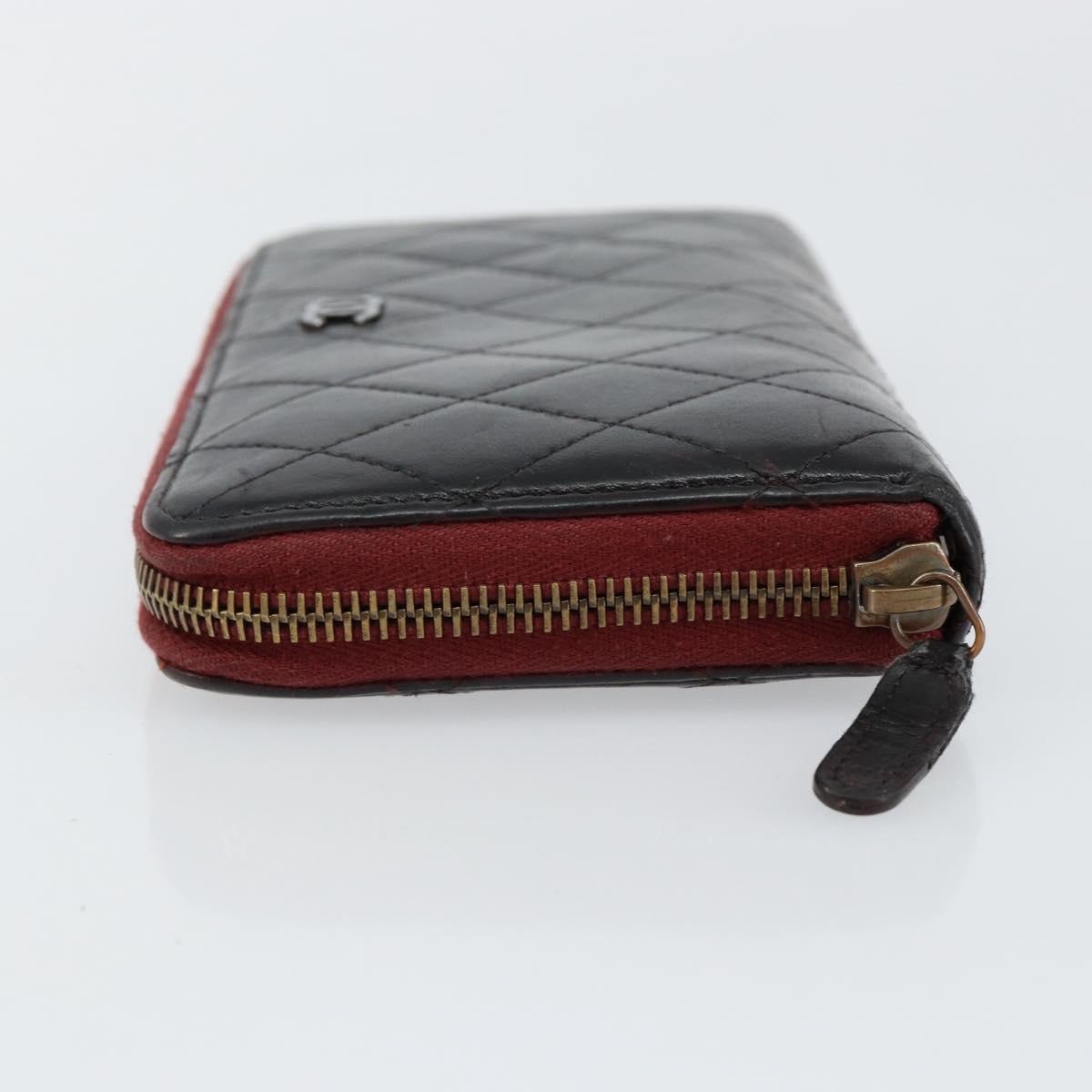 CHANEL Matelasse Wallet Leather Black Silver CC Auth bs29859