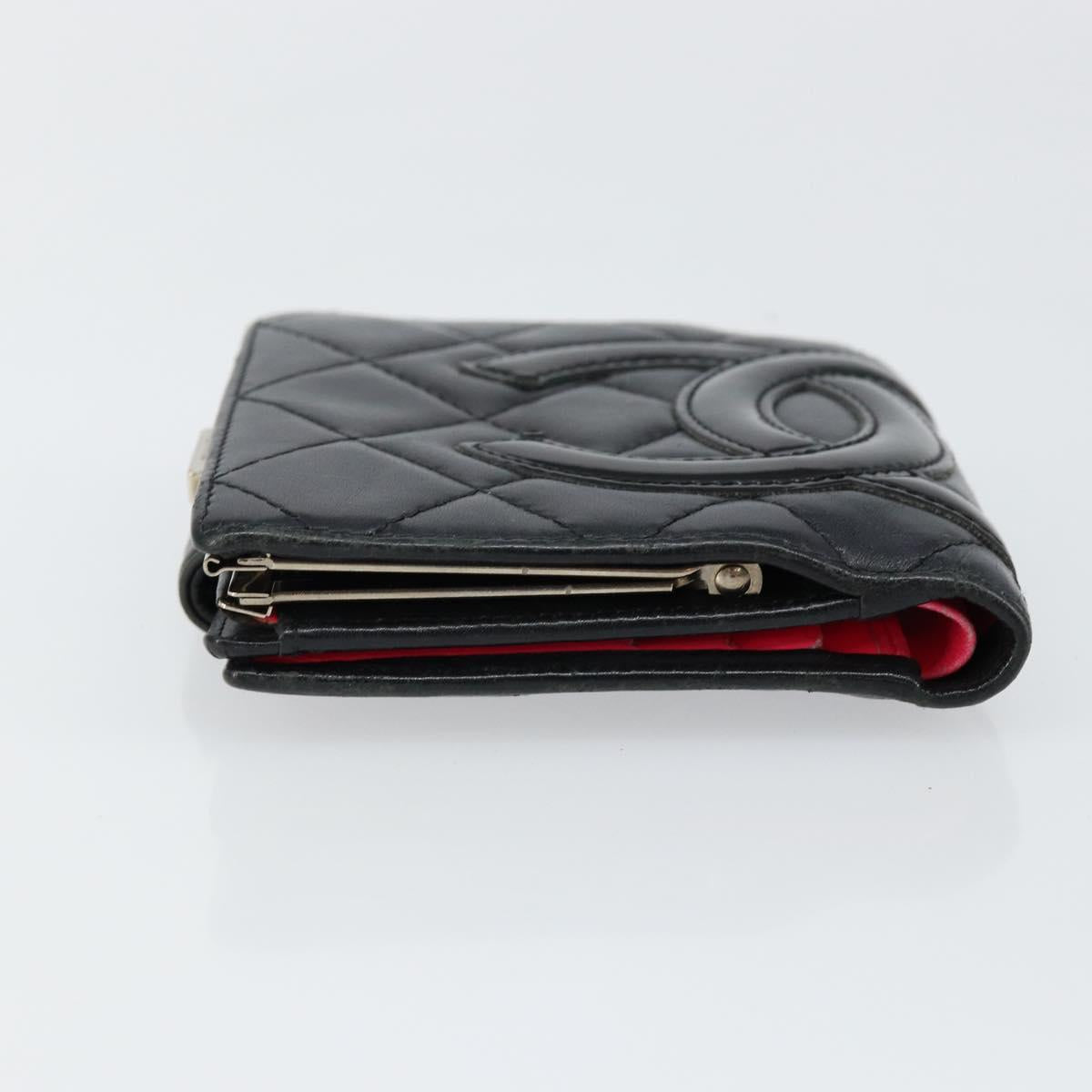 CHANEL Matelasse Cambon Line Bifold Wallet Leather Black Silver CC Auth bs29860
