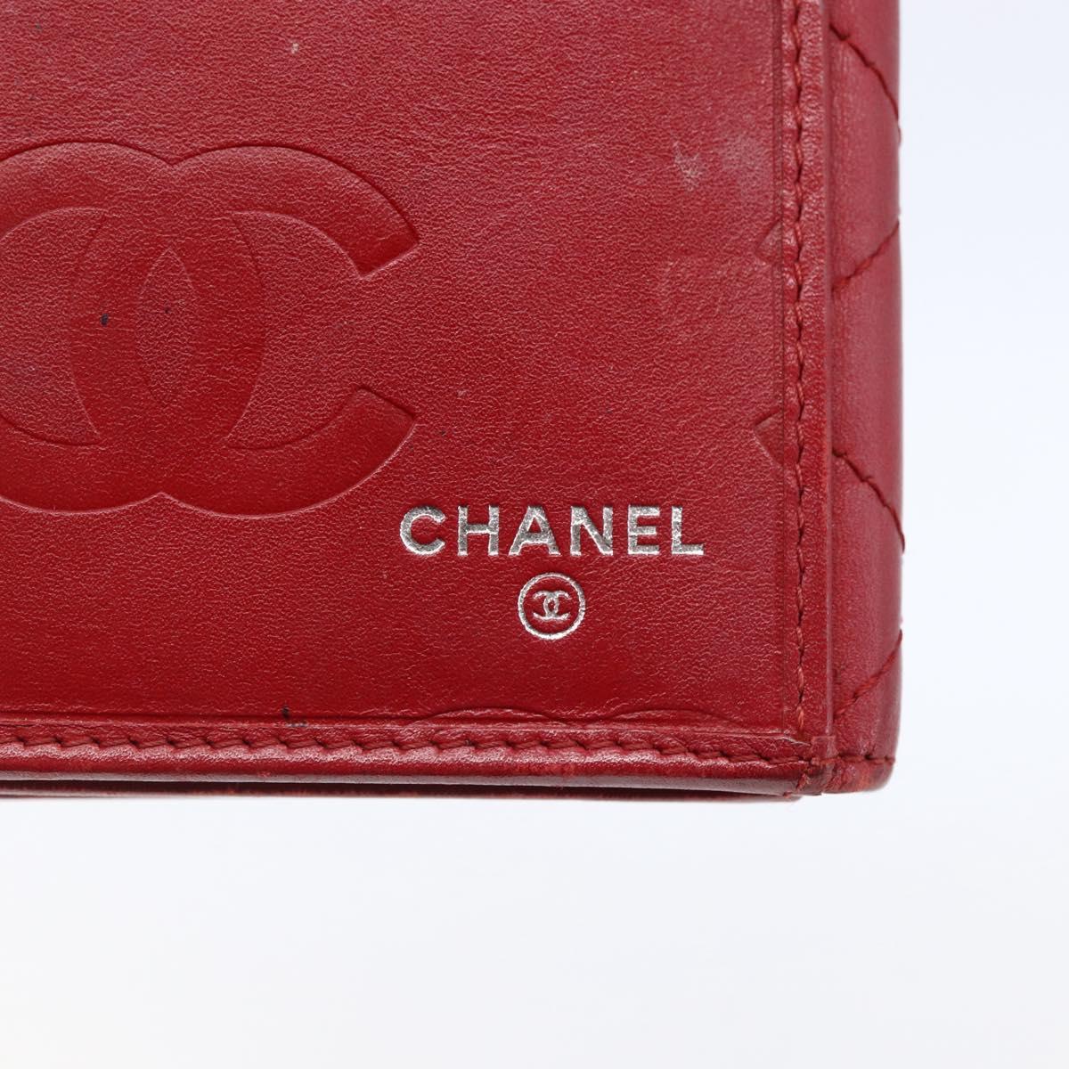 CHANEL Matelasse Cambon Line Long Wallet Leather Red Silver CC Auth bs29861