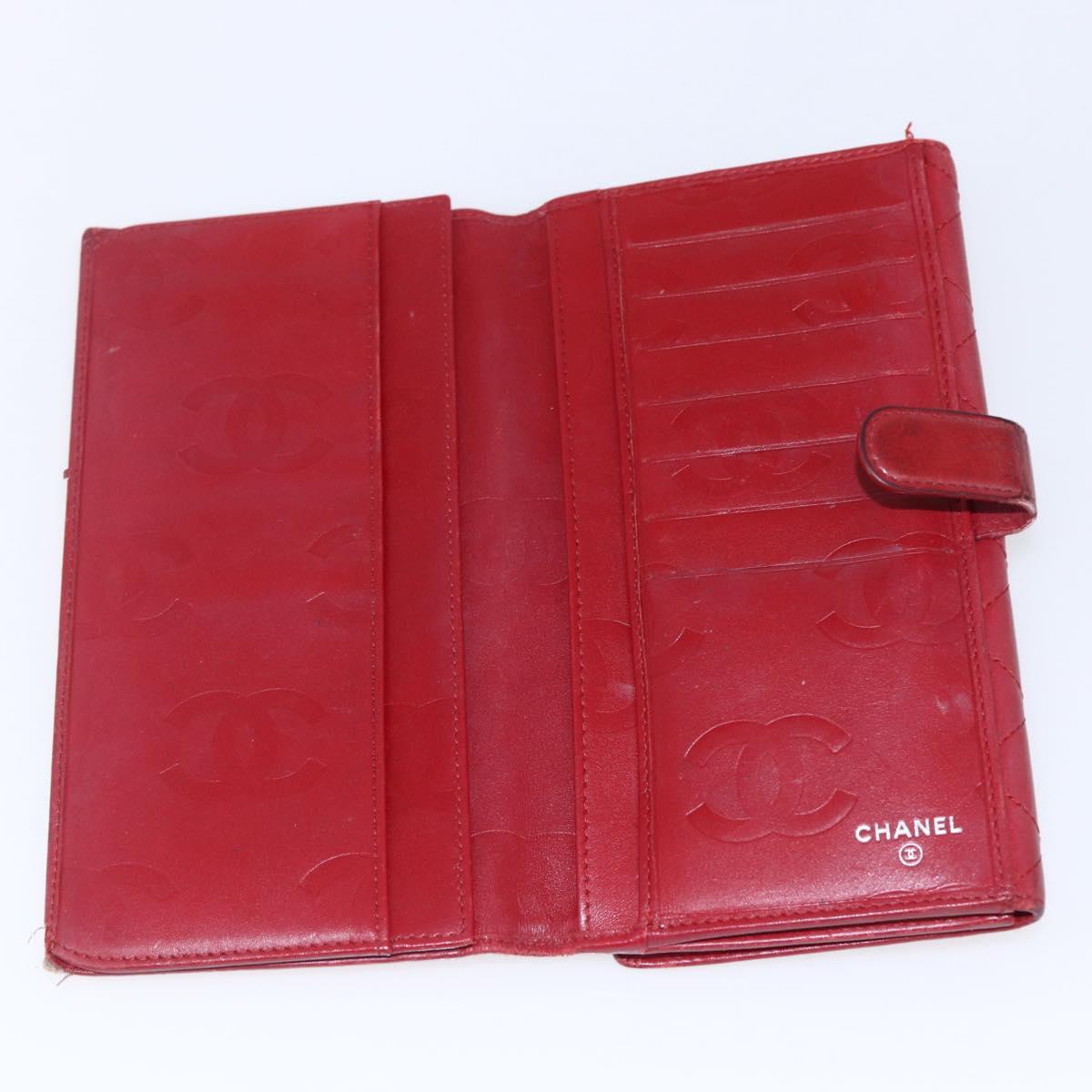 CHANEL Matelasse Cambon Line Long Wallet Leather Red Silver CC Auth bs29861