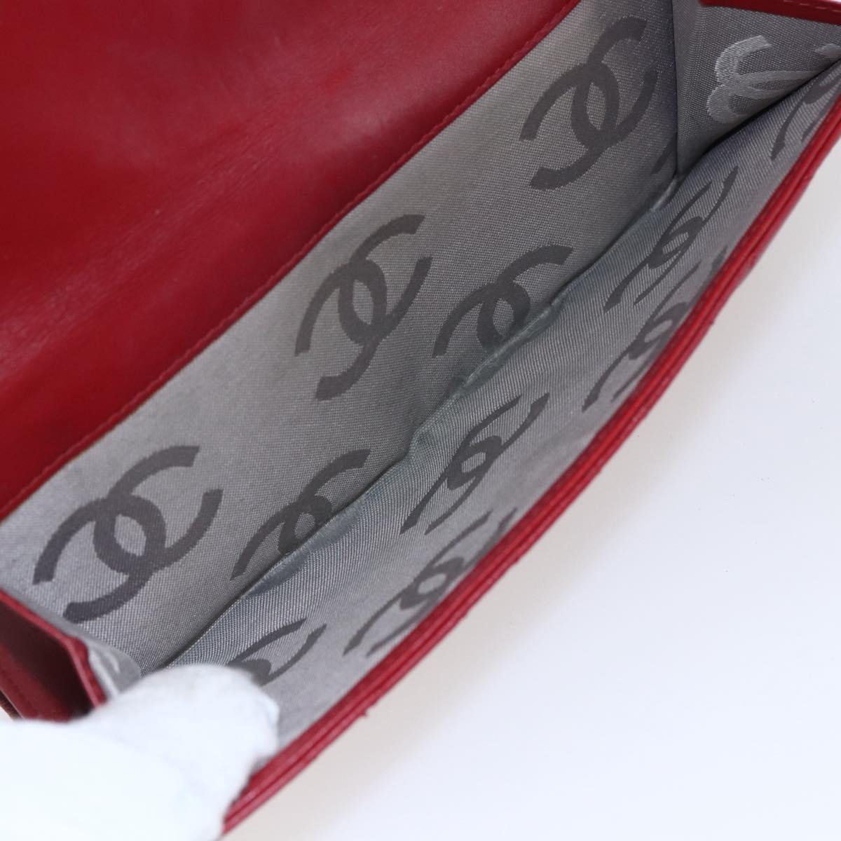 CHANEL Matelasse Cambon Line Long Wallet Leather Red Silver CC Auth bs29861