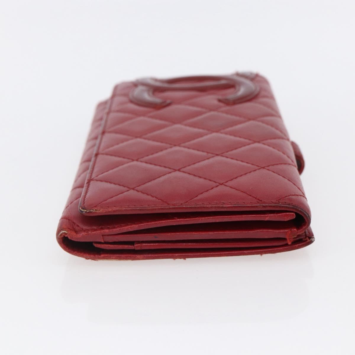 CHANEL Matelasse Cambon Line Long Wallet Leather Red Silver CC Auth bs29861