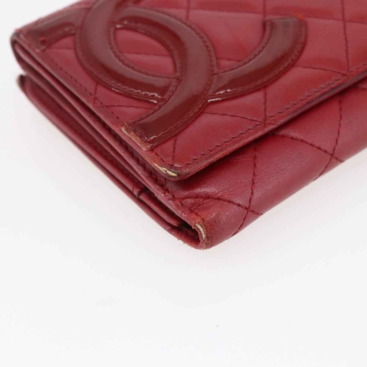 CHANEL Matelasse Cambon Line Long Wallet Leather Red Silver CC Auth bs29861