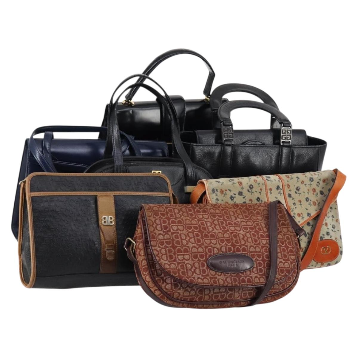 BALENCIAGA VALENTINO GIVENCHY Bag Leather Canvas 7Set Brown Black Auth bs29863