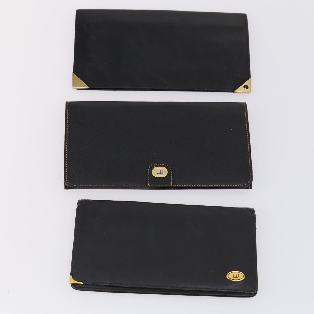 Dunhill Clutch Bag Leather 10set Black Navy Auth bs29865