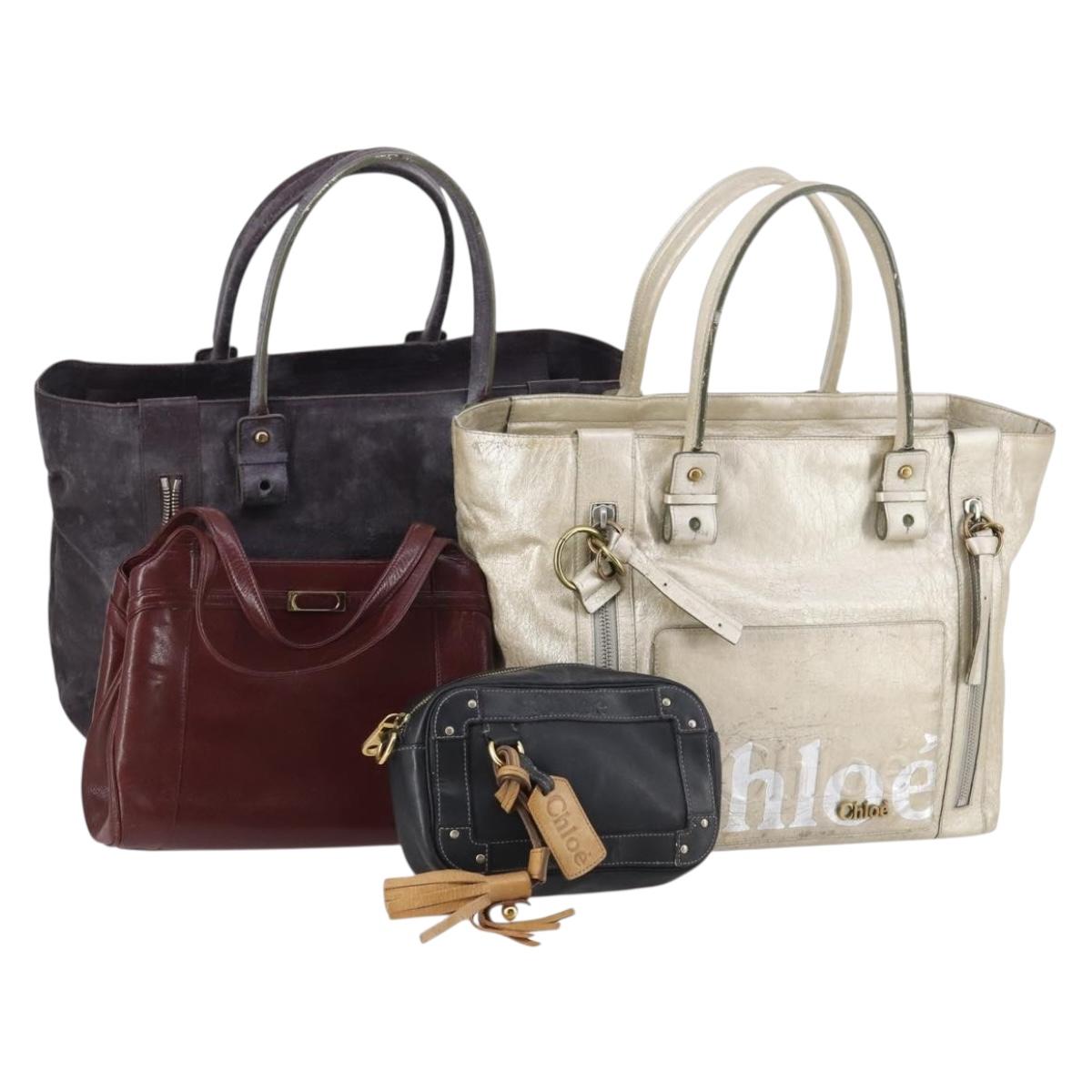 Chloe Hand Bag Leather 4Set Bordeaux Black Ivory Auth bs29866
