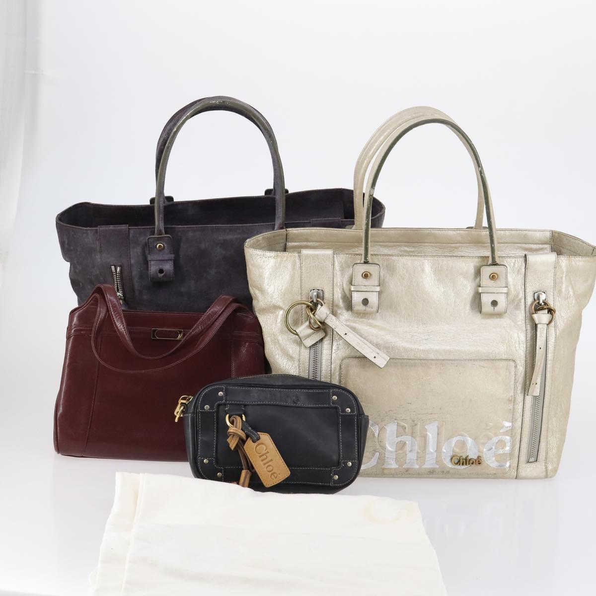Chloe Hand Bag Leather 4Set Bordeaux Black Ivory Auth bs29866