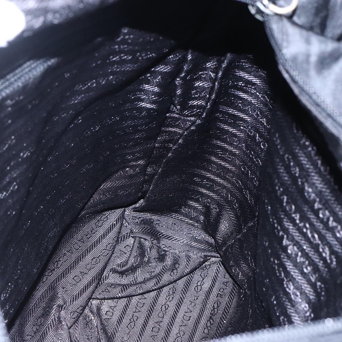 PRADA Tote Bag Nylon Black Silver Auth bs29877