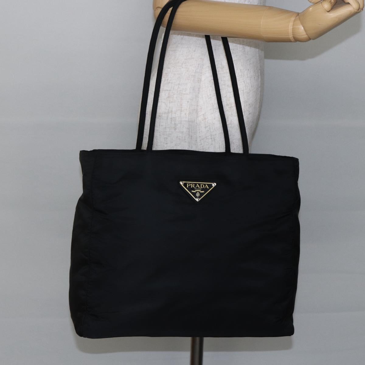 PRADA Tote Bag Nylon Black Silver Auth bs29877