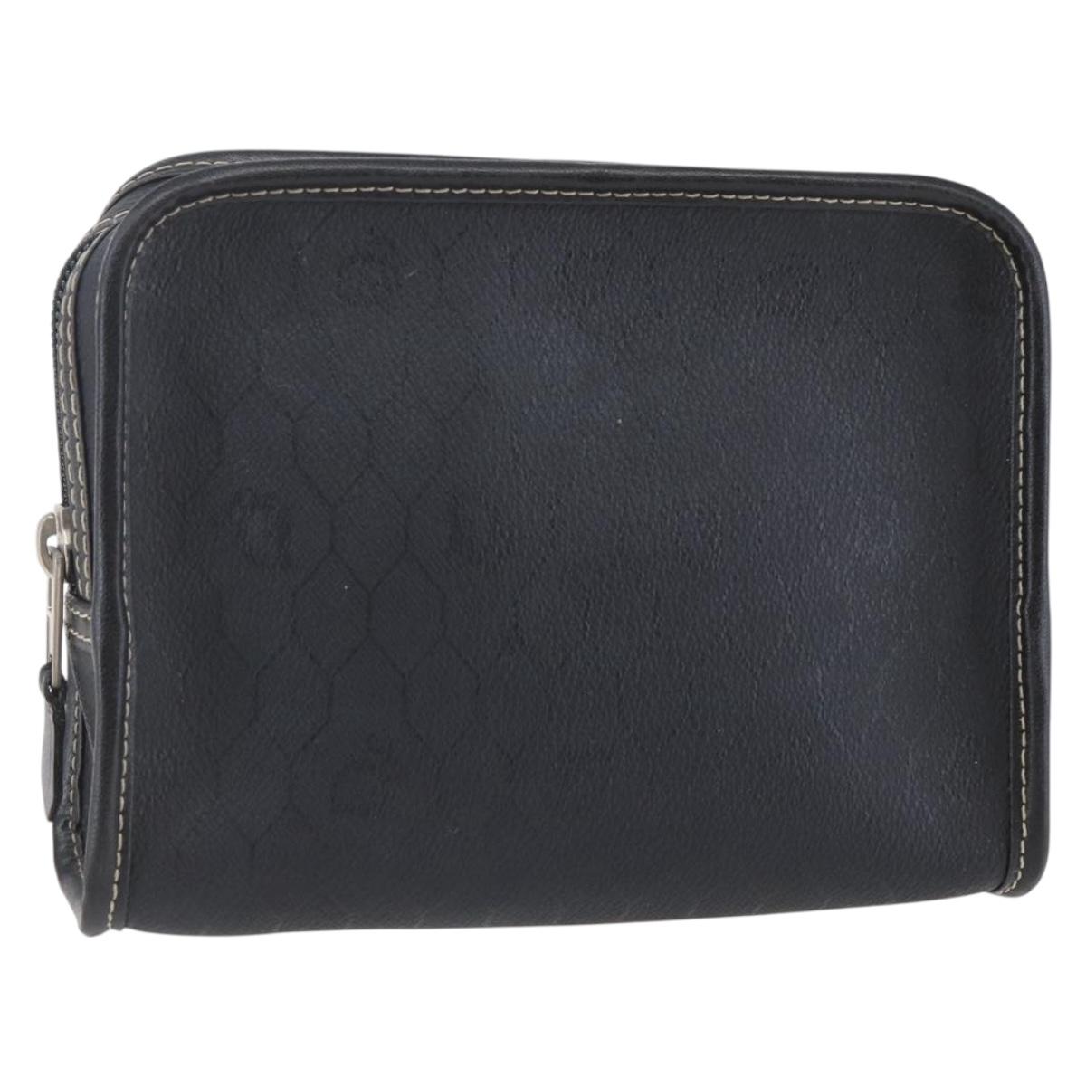Christian Dior Honeycomb Canvas Pouch PVC Leather Black Auth bs29878