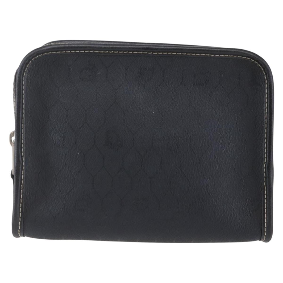 Christian Dior Honeycomb Canvas Pouch PVC Leather Black Auth bs29878